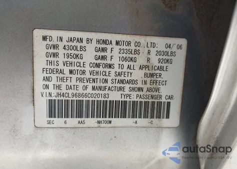 2006 Acura Tsx from USA, damaged, VIN JH4CL96866C020183